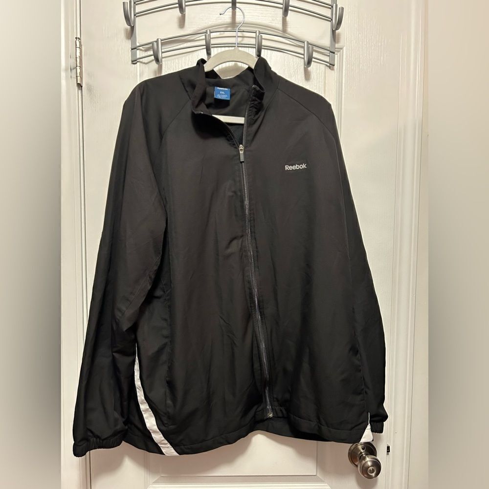 Vintage Reebok Windbreaker men’s size XXL black white full zip EUC‎